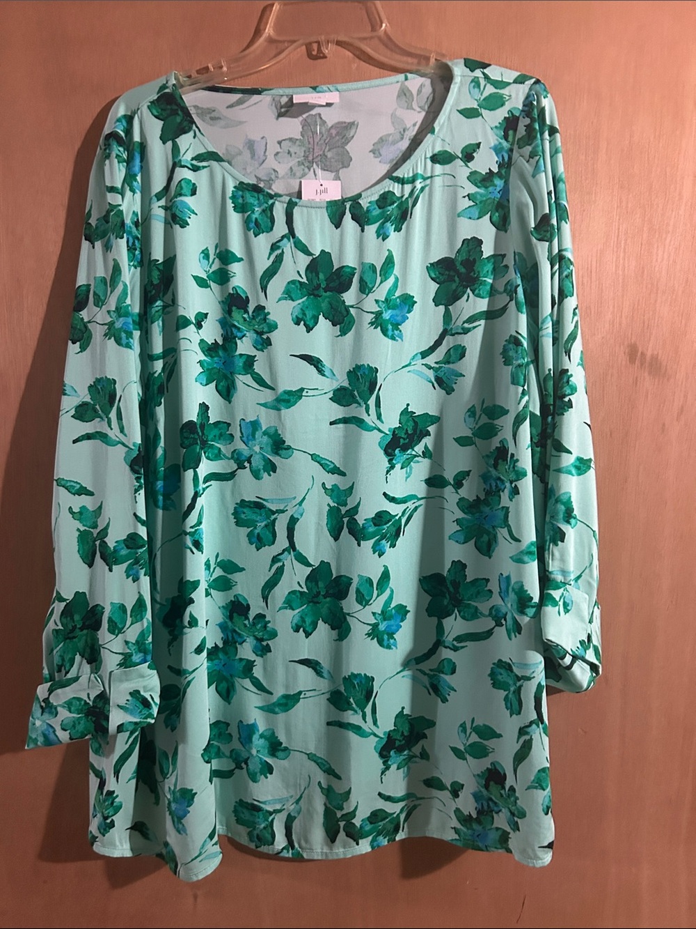 NWT J Jill Light Teal Floral Long-Sleeve Women's Top